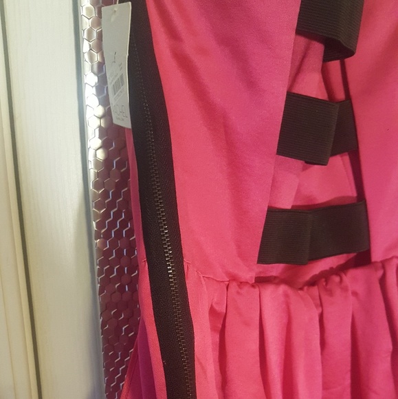 NWT Rachel Roy Black Hot Pink Fuschia Backless Strapless Corset Dress Size 10 - Picture 6 of 9